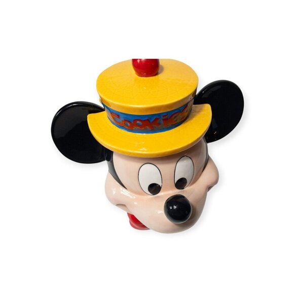 Vintage Disney Mickey Mouse Ceramic Cookie Jar With Hat Lid & Bright Colors - Picture 2 of 13